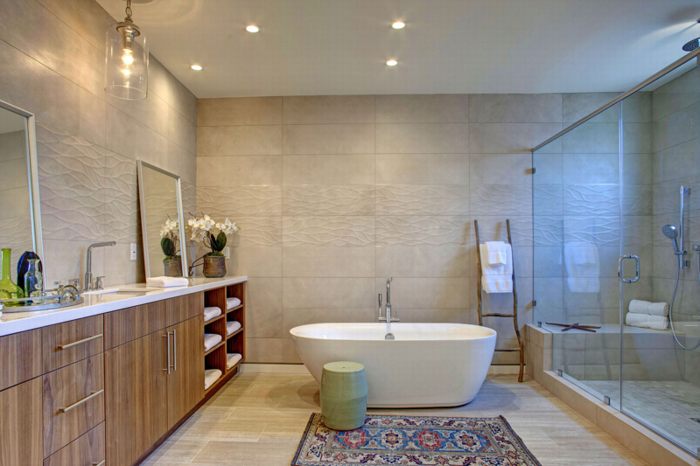 Thiết kế phòng tắm đẹp ấn tượng với thảm trang trí 1
