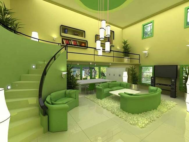Ý tưởng thiết kế nội thất,phòng khách đẹp ,với tông màu xanh lá 7