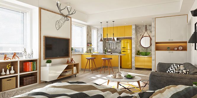 Thiết kế nội thất ấn tượng căn hộ vintage mang sắc vàng rực rỡ 1
