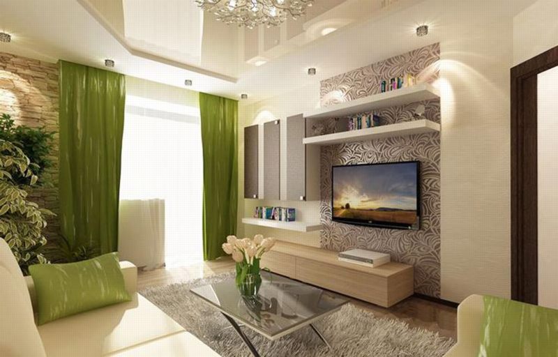 Mẫu phòng khách đẹp hot 5,phòng khách hiện đại được trang trí theo tông màu nâu kem nhạt và xanh lá