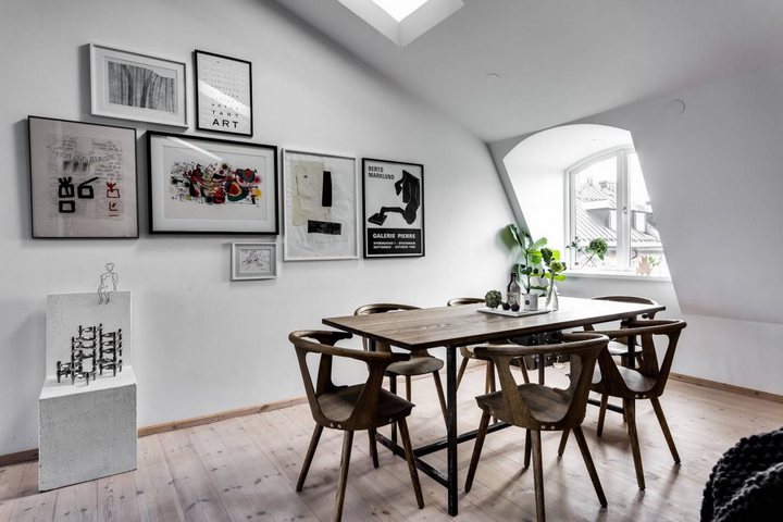 thiết kế bàn ghế nhà ăn và tranh treo tường