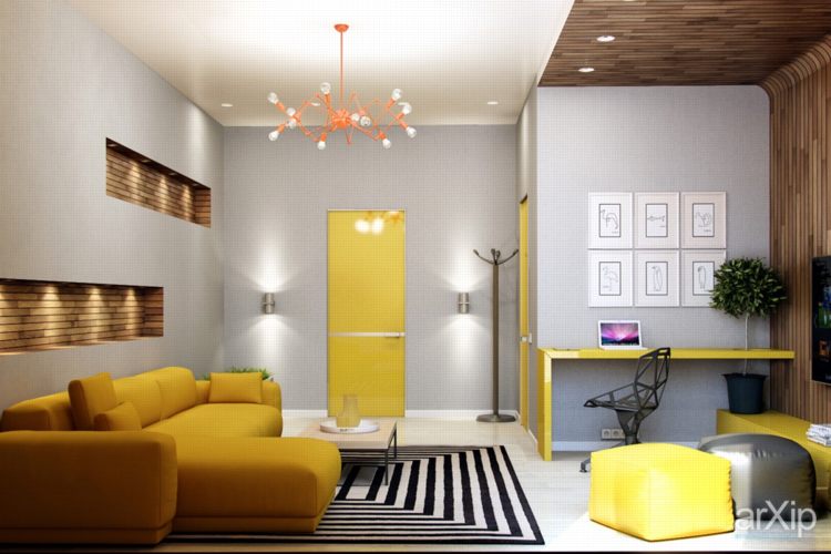 Nội thất phòng khách đẹp với tone màu vàng 3