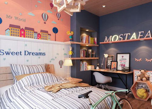 Thiết kế phòng ngủ,Phòng cho trẻ với,màu đậm cá tính