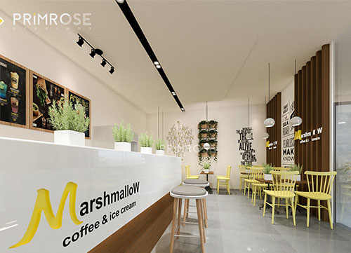 Thiết kế thi công quán cafe trà sữa nhỏ, dự án Marshmallow